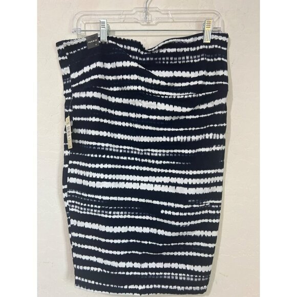 Torrid Sz 0 (US 12) Stretch Pencil Skirt Foldover Waist Navy Blue White Tie Die - Picture 3 of 7